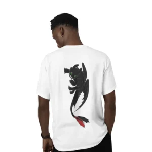 Dişsiz gecenin öfkesi siyah ejderha baskılı T-shirt