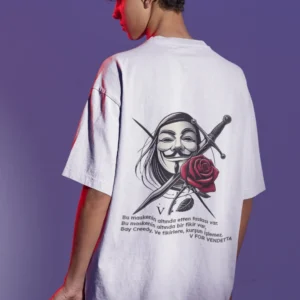 V for Vendetta Baskılı Oversize Erkek Tişört