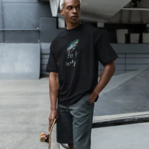 Life is Holy Baskılı Oversize Erkek Tişört – Kutsal Yaşam Tasarımı