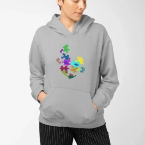 Kadın Yapboz Desenli Oversize Kapüşonlu Sweatshirt